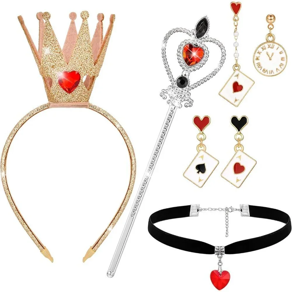 Queen Costume Accessories Set with Crown Wand Earrings Necklace for Women